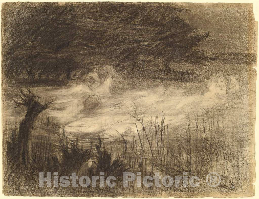 Art Print : Frederick Trapp Friis, Woman Floating in a River Attended by Several Female Spirits, c. 1895 - Vintage Wall Art