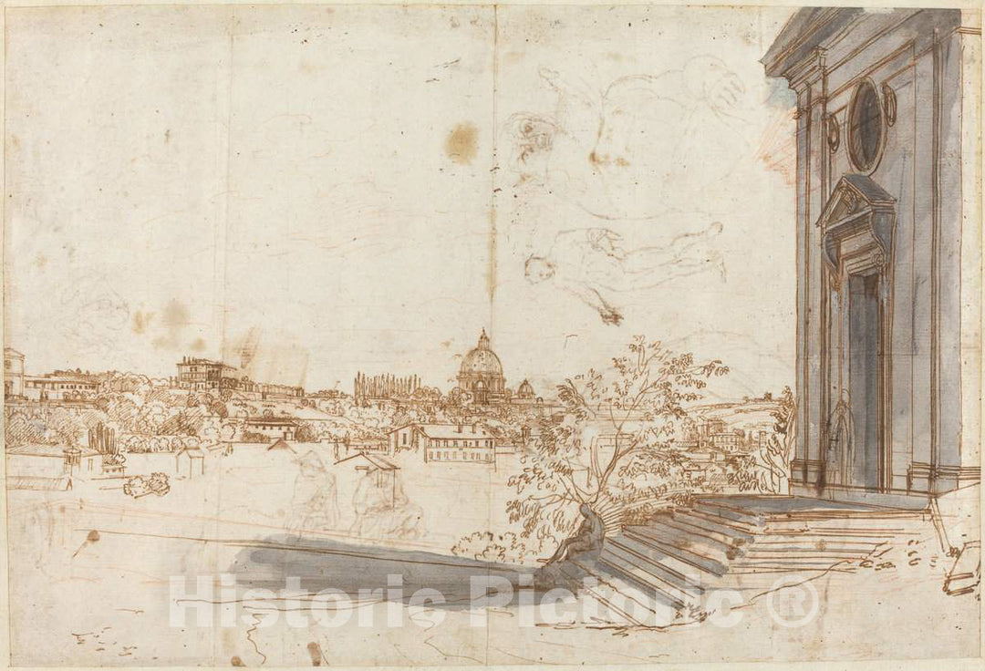 Art Print : Gaspar Van Wittel, A View of Rome from Santa Maria del Priorato, c. 1710 - Vintage Wall Art