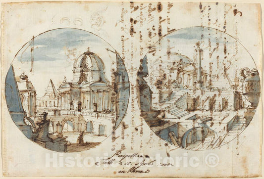 Art Print : Filippo Juvarra, Architectural Fantasies with Temples and Pyramids, 1704 - Vintage Wall Art