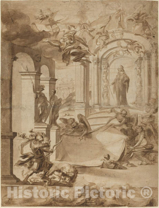 Art Print : Allegory in Honor of a Gentleman, 3rd Quarter of The 17th Century - Vintage Wall Art