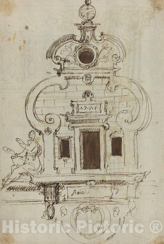 Art Print : Wall Monument with an Armillary Sphere [Verso], 1571 - Vintage Wall Art