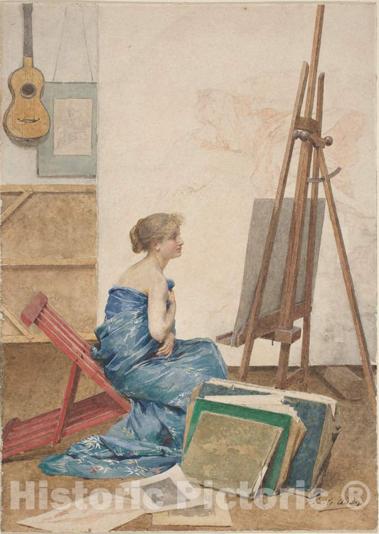 Art Print : Louis Emile Adan, A Painter's Studio with a Model Wrapped in Japanese Silk, 1890s - Vintage Wall Art