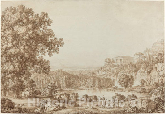 Art Print : Christoph Heinrich Kniep, Arcadian Landscape with a Doric Temple, 1790s - Vintage Wall Art