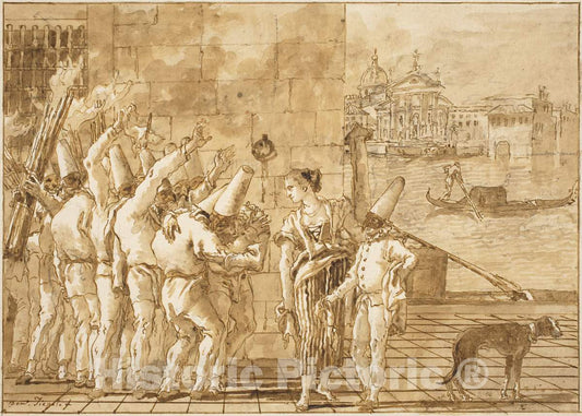 Art Print : Giovanni Domenico Tiepolo, Punchinello's Farewell to Venice, c.1800 - Vintage Wall Art