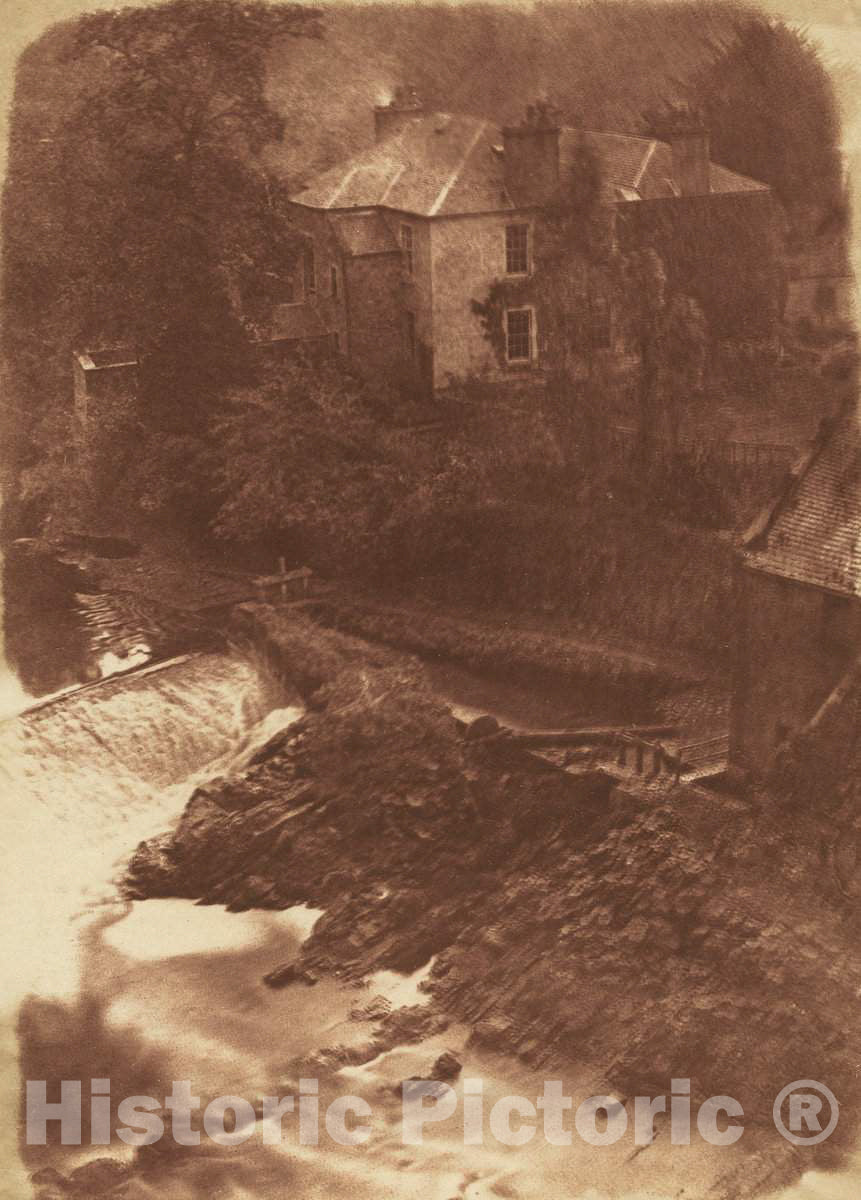 Art Print : Octavius Hill and Adamson, Colinton Manse and Weir, with Part of The Old Mill on The Right, 1846 - Vintage Wall Art