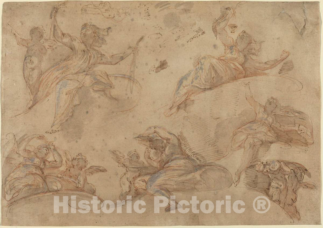 Art Print : Domenico Maria Canuti, Allegorical Figures Seen from Below - Vintage Wall Art