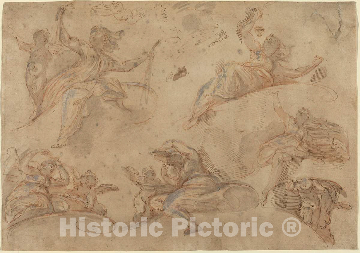 Art Print : Domenico Maria Canuti, Allegorical Figures Seen from Below - Vintage Wall Art