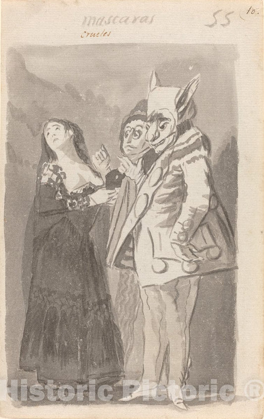 Art Print : Francisco de Goya, Mascaras crueles (Cruel Masks) [Recto], c.1797 - Vintage Wall Art