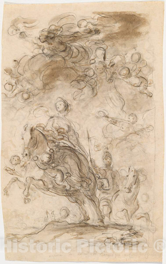 Art Print : HonorÃ© Fragonard, Orlando and Angelica Arrive at Charlemagne's Camp - Vintage Wall Art