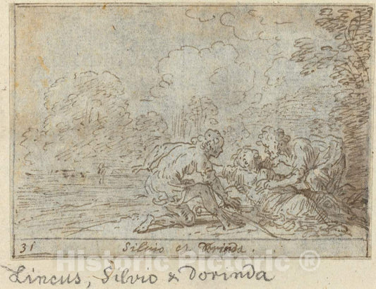 Art Print : Johann Wilhelm Baur, Linco, Silvio and Dorinda, 1640 - Vintage Wall Art