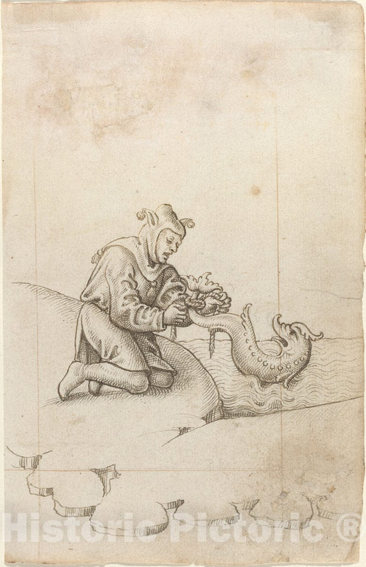 Art Print : You are Tying a Dolphin by The Tail [FOL. 17 Recto], c.1514 - Vintage Wall Art