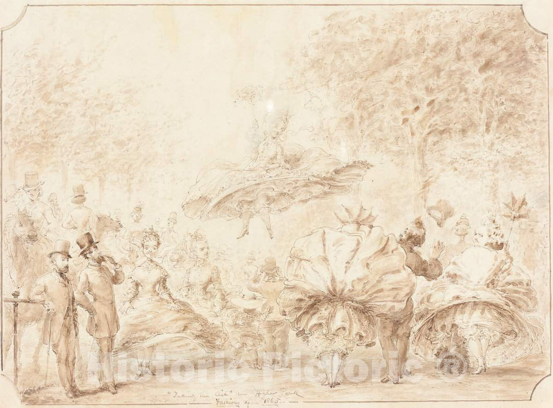 Art Print : George Cruikshank, Taking The Air in Hyde Park [Verso], 1865 - Vintage Wall Art