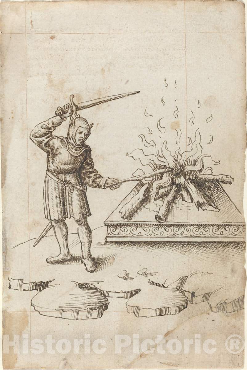 Art Print : Do Not Poke The Fire with a Sword [FOL. 20 Recto], c.1514 - Vintage Wall Art