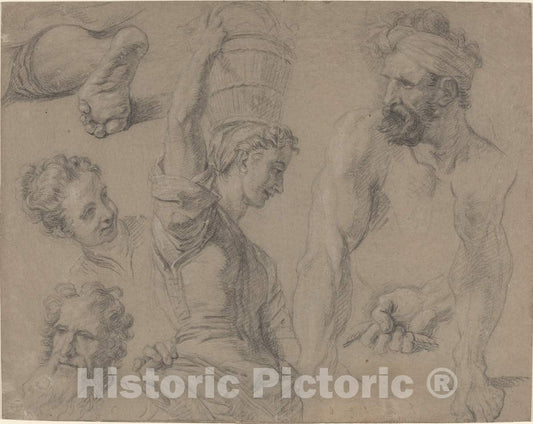 Art Print : Baptiste Jouvenet, Study for Miraculous Draught of Fishes (?) - Vintage Wall Art