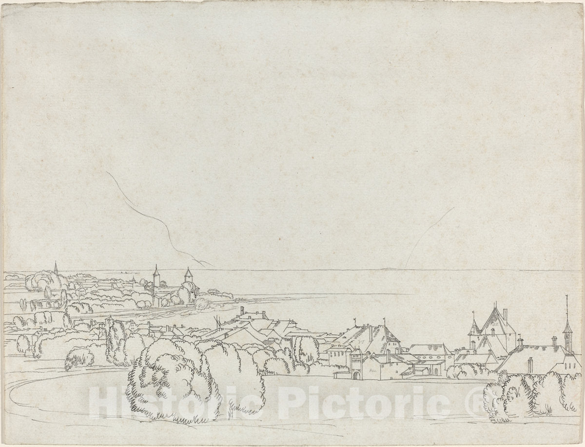 Art Print : Francis Towne, A View of Vevey with La Tour de Peilz in The Distance, 1781 - Vintage Wall Art