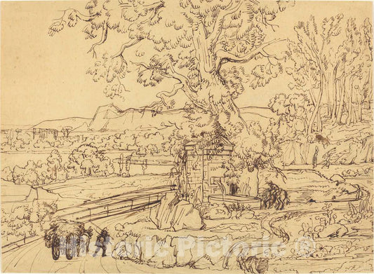 Art Print : Joseph Anton Koch, The Roman Campagna with an Ancient Fountain, 1795-1805 - Vintage Wall Art