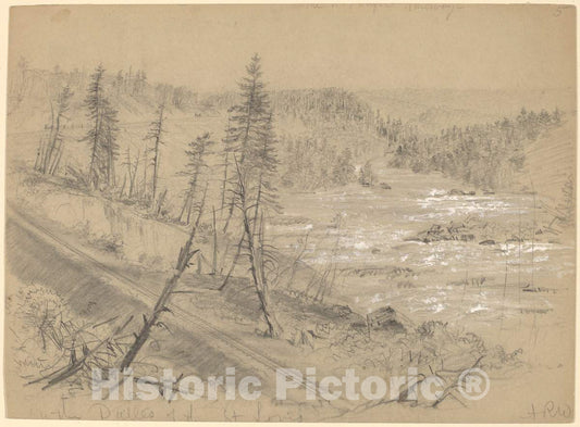 Art Print : Alfred R. Waud, Railroad on The Dalles of The St. Louis, 1882 - Vintage Wall Art