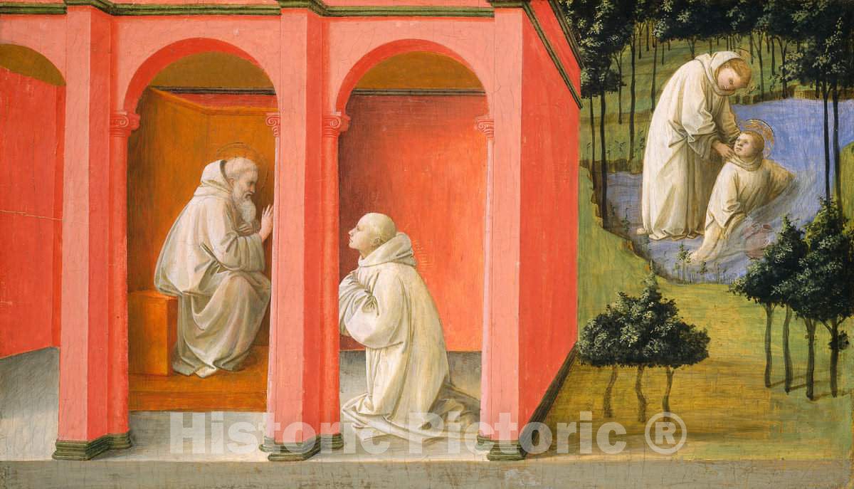Art Print : Fra Filippo Lippi, Saint Benedict Orders Saint Maurus to The Rescue of Saint Placidus, c.1448 - Vintage Wall Art
