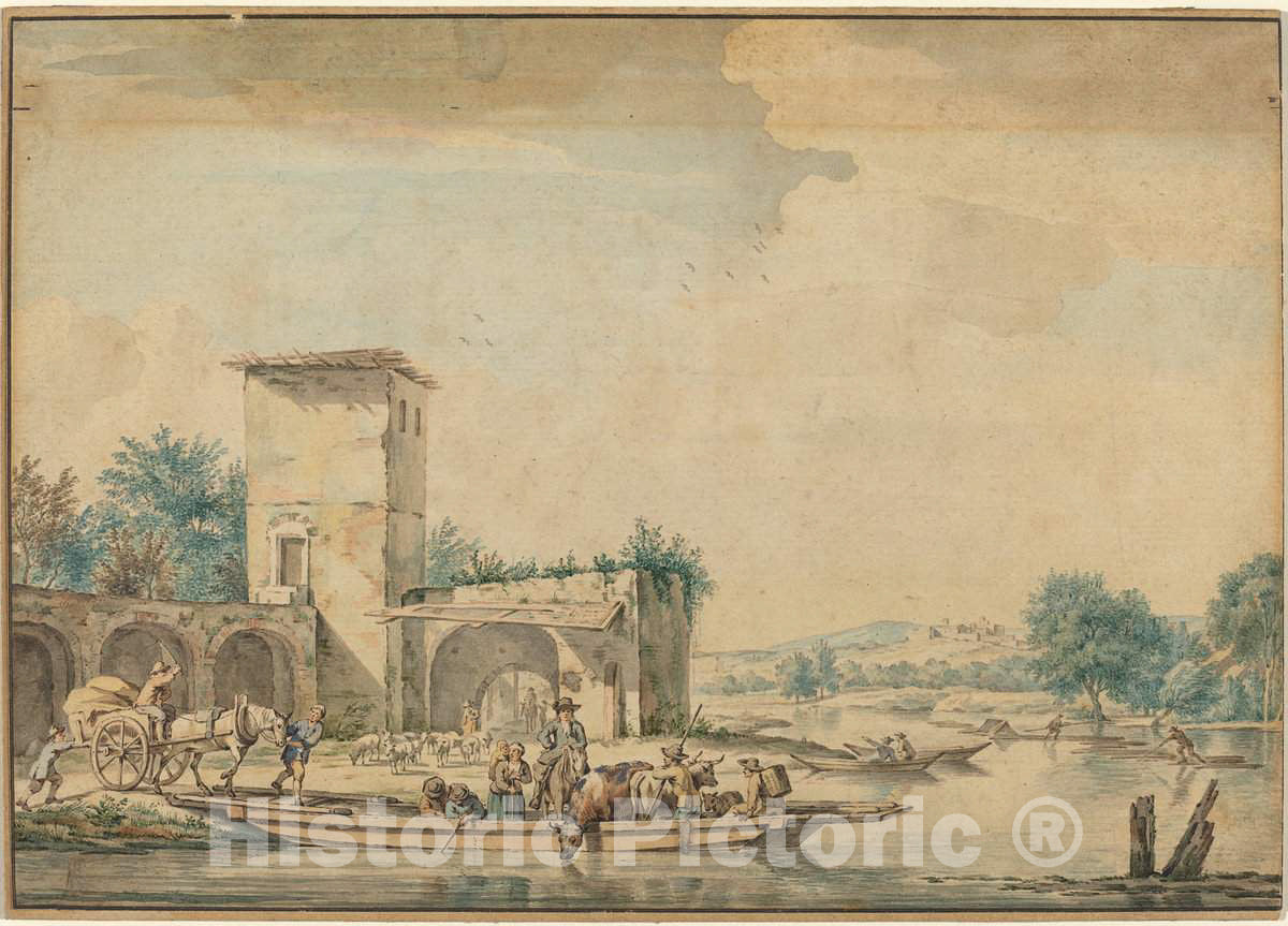 Art Print : Wigerus Vitringa, River Landscape with a Ferry Boat - Vintage Wall Art