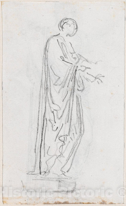 Art Print : Hubert Robert, Statue of a Roman Woman (Female Deity?) Seen from The Side [Verso], c.1760 - Vintage Wall Art