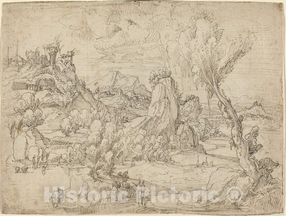 Art Print : Pieter Cornelisz Kunst, Landscape with The Baptism of Christ, c. 1530 - Vintage Wall Art