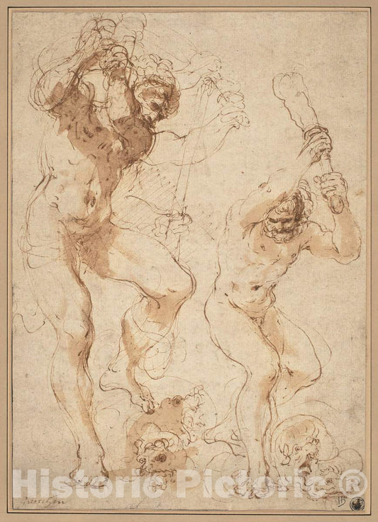 Art Print : Giovanni Francesco Barbieri, Hercules Slaying The Hydra, c. 1618 - Vintage Wall Art