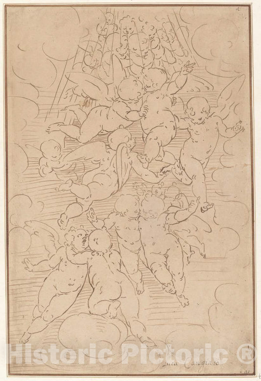 Art Print : Luca Cambiaso, A Group of Angels in Glory, 1607 - Vintage Wall Art