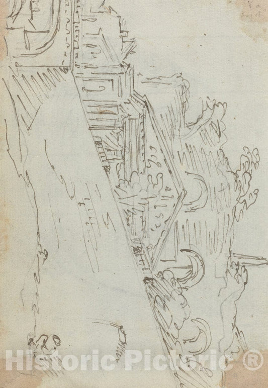 Art Print : Augustin Pajou, Ancient Ruins on The Bank of The Tiber, c.1754 - Vintage Wall Art