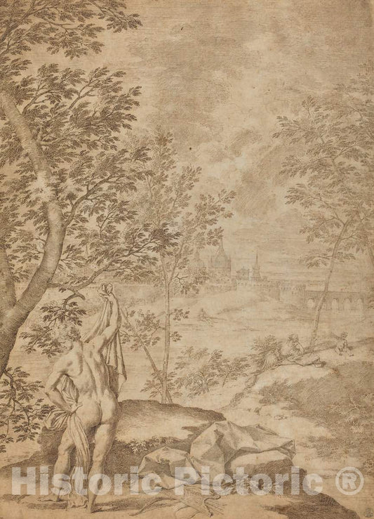 Art Print : Donato Creti, Apollo Standing in a River Landscape, c.1725 - Vintage Wall Art
