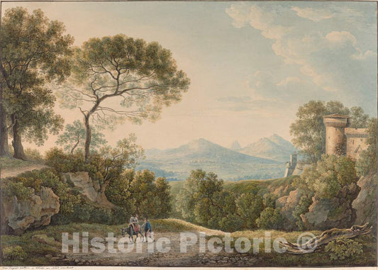 Art Print : Franz Kaisermann, View from Tivoli Across The Tiber Valley at Sunset, 1813 - Vintage Wall Art