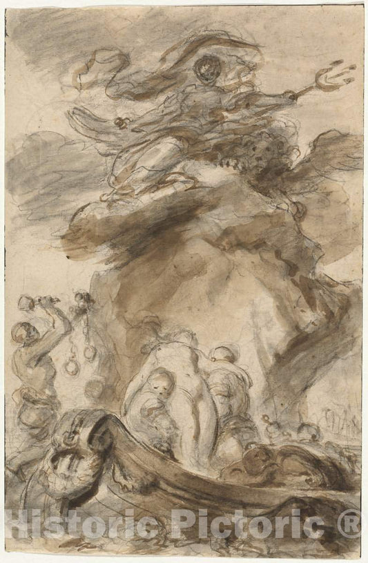 Art Print : HonorÃ© Fragonard, Angelica is Exposed to The Orc, 1780s - Vintage Wall Art