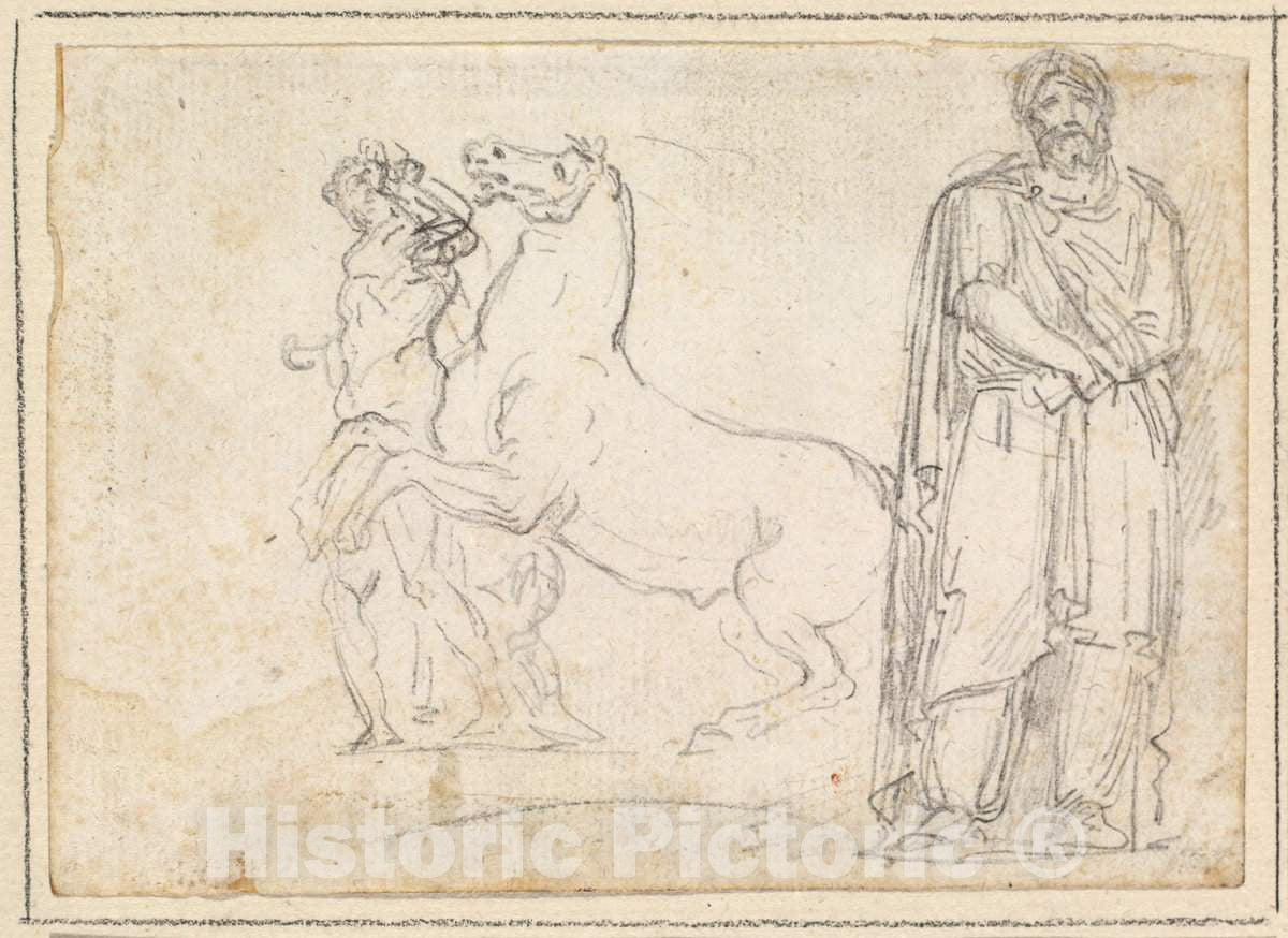 Art Print : Hubert Robert, One of The Dioscuri and a Barbarian Prisoner, c.1760 - Vintage Wall Art