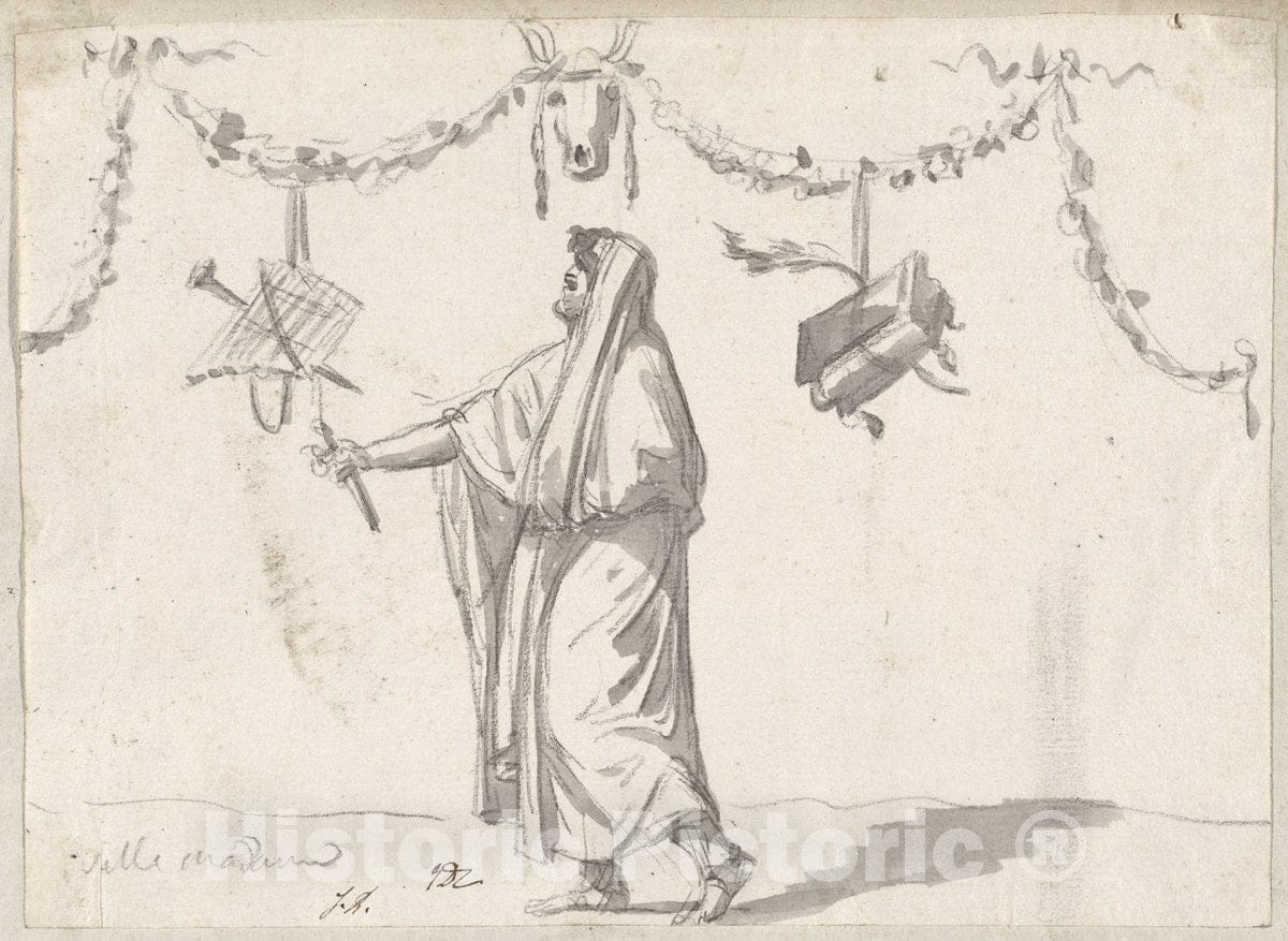 Art Print : Jacques-Louis David, Ornament with a Bearded Man in Ancient Dress, c.1775 - Vintage Wall Art
