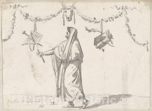 Art Print : Jacques-Louis David, Ornament with a Bearded Man in Ancient Dress, c.1775 - Vintage Wall Art