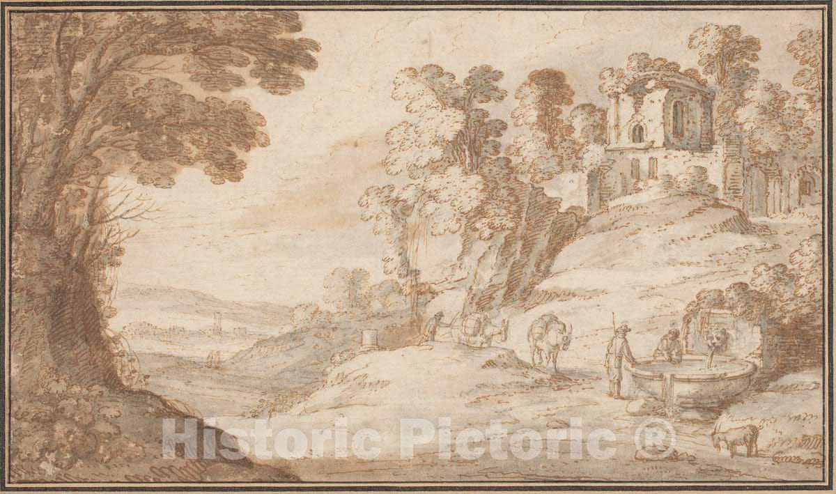 Art Print : Paul Bril, Classical Landscape with a Fountain - Vintage Wall Art