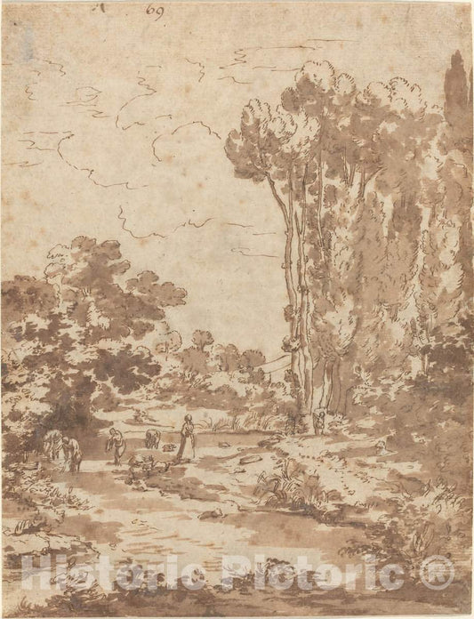 Art Print : Nicolas Poussin, Figures Bathing in a Stream - Vintage Wall Art