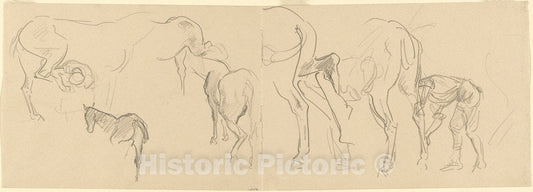 Art Print : John Singer Sargent, Studies for Shoeing Calvary Horses at The Front [Recto], 1918 - Vintage Wall Art