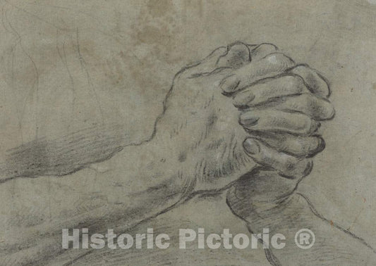 Art Print : Giacomo Cavedone, Clasped Hands [Verso], c. 1612 - Vintage Wall Art
