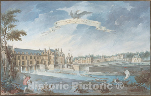Art Print : Nicolas Marie Ozanne, VeÃ¼e Et Perspective du Chateau de Chenonceaux - Vintage Wall Art