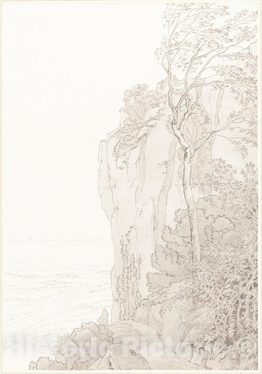 Art Print : John White Abbott, Sheer Cliffs Above a Coastal Road, 1810 - Vintage Wall Art