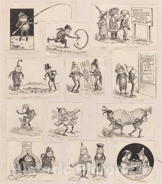 Art Print : Palmer Cox, Brownies at Home - Twelve Vignettes, c. 1893 - Vintage Wall Art
