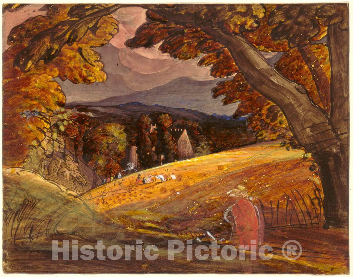 Art Print : Samuel Palmer, Harvesters by Firelight, 1830 - Vintage Wall Art