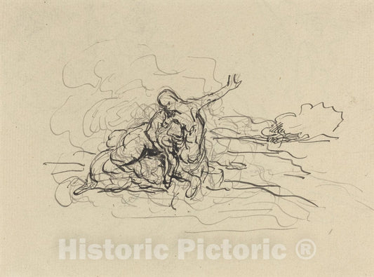 Art Print : HonorÃ© Daumier, Centaur Carrying Off a Woman - Vintage Wall Art