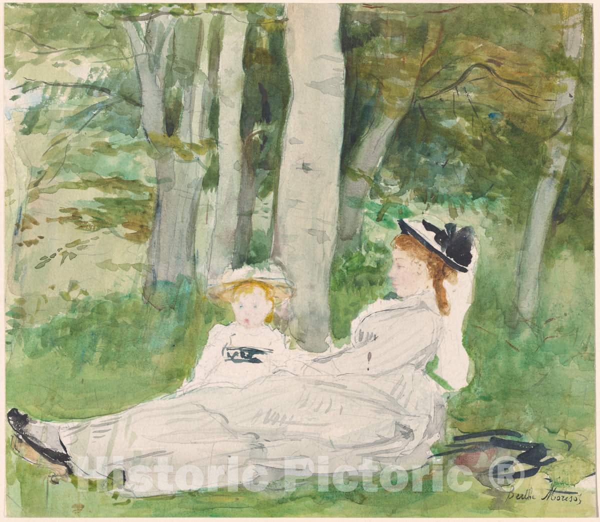 Art Print : Berthe Morisot, at The Edge of The Forest (Edma and Jeanne), c. 1872 - Vintage Wall Art