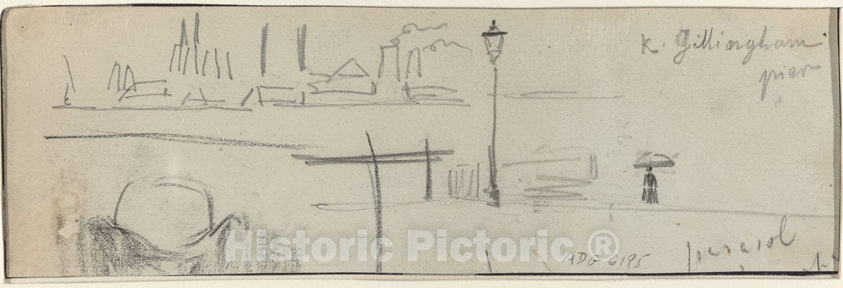 Art Print : FÃ©lix-Hilaire Buhot, Gillingham Pier, London [Verso], c. 1884 - Vintage Wall Art
