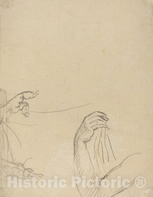 Art Print : Giovanni Battista Cipriani, Study of Two Putti and a Draped Arm [Verso] - Vintage Wall Art