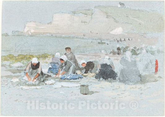 Art Print : George Henry Boughton, Washerwomen on The Beach at Etretat - Vintage Wall Art