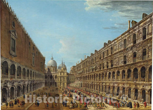 Art Print : Antonio Joli, Procession in The Courtyard of The Ducal Palace, Venice, 1742 or After - Vintage Wall Art