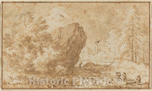Art Print : Allart Van Everdingen, Landscape with Large Rock - Vintage Wall Art