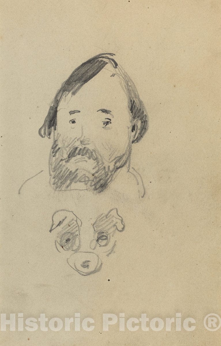 Art Print : Paul Gauguin, Head of a Bearded Man with a Head of a Dog [Recto], 1884-1888 - Vintage Wall Art